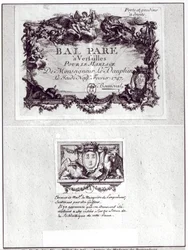 Adgangsbillet til bal i Versailles til Monseigneur le Dauphins bryllup, 9. februar 1747 og Ex Libris med Madame de Pompadours våben (1721-64)